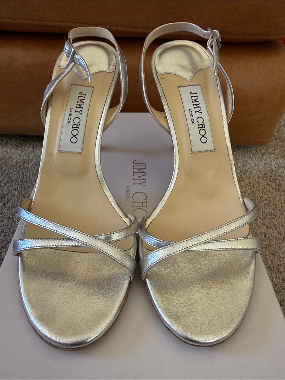 Jimmy Choo Metallic Silver Strappy Slingback Heels